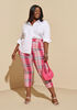 Plaid Tapered Ankle Pants, Bright Rose image number 2