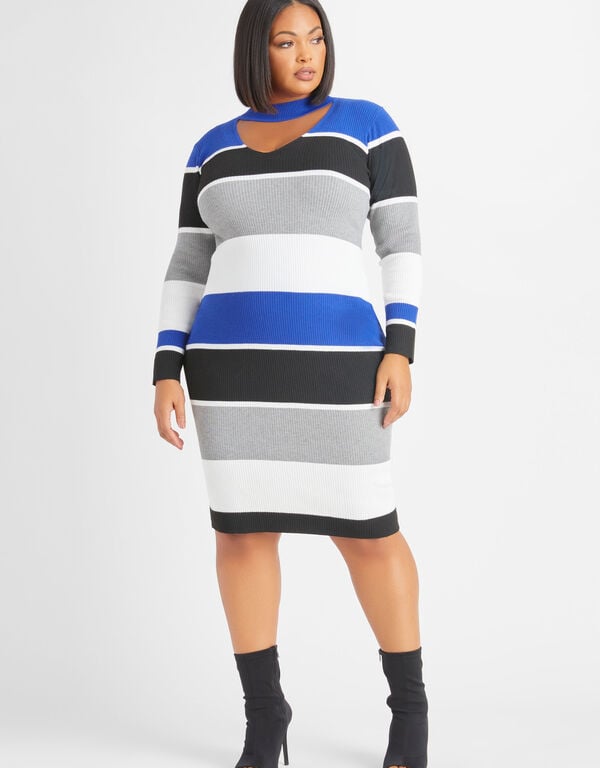Cutout Striped Sweater Dress, Sodalite image number 0