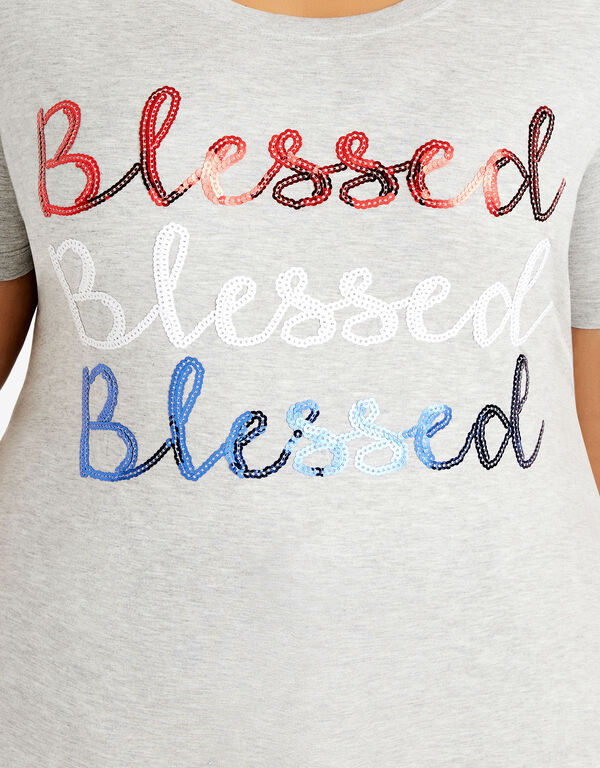 Sequin Blessed Americana Tee, Heather Grey image number 1