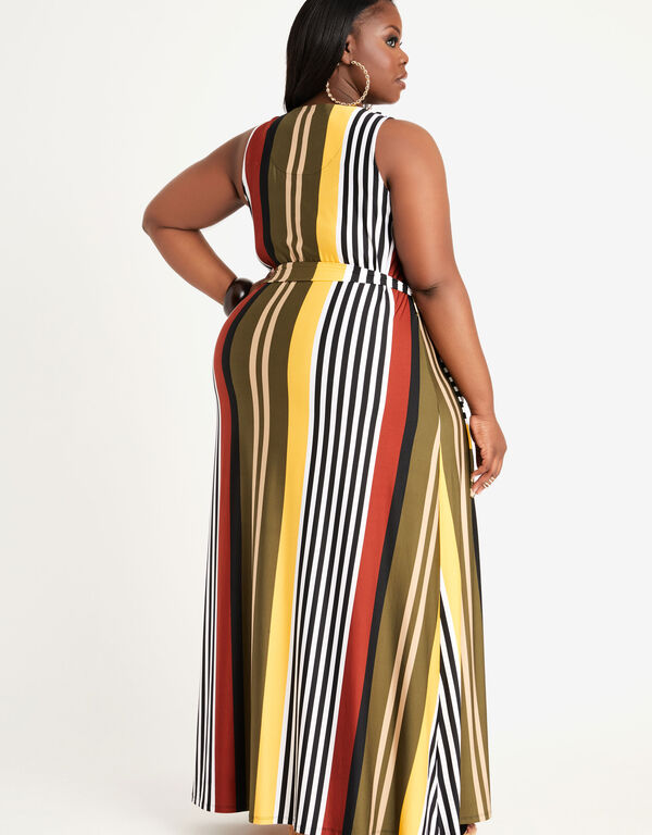 Belted Stripe Sleeveless Maxi Dress, Multi image number 1