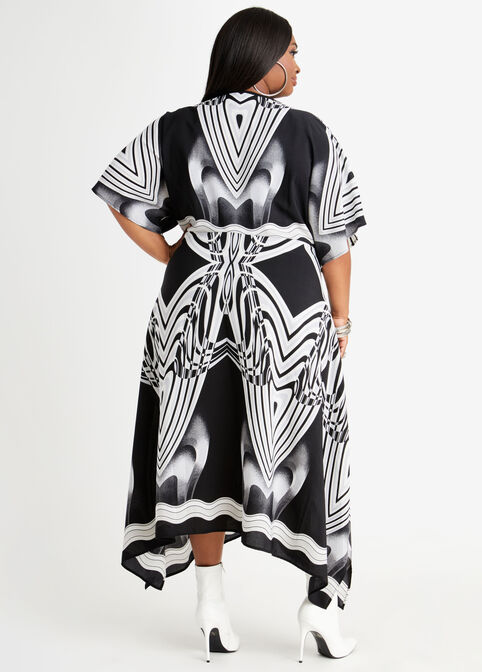 Abstract Kimono Sleeve Dress, Black White image number 1