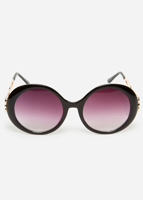 Black Round Tinted Sunglasses, Black image number 1