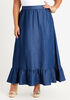 Ruffle Trimmed Chambray Maxi Skirt, Denim image number 0