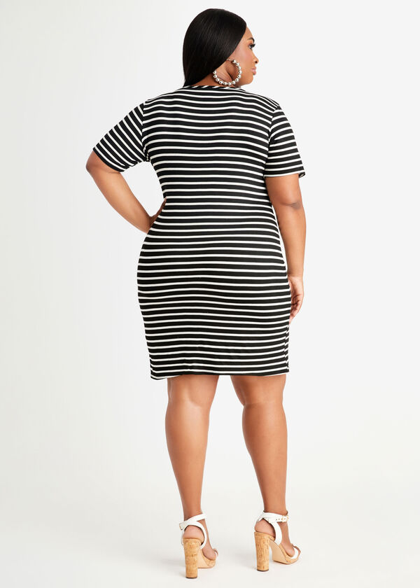 Stripe Midi T Shirt Dress, Black Combo image number 1