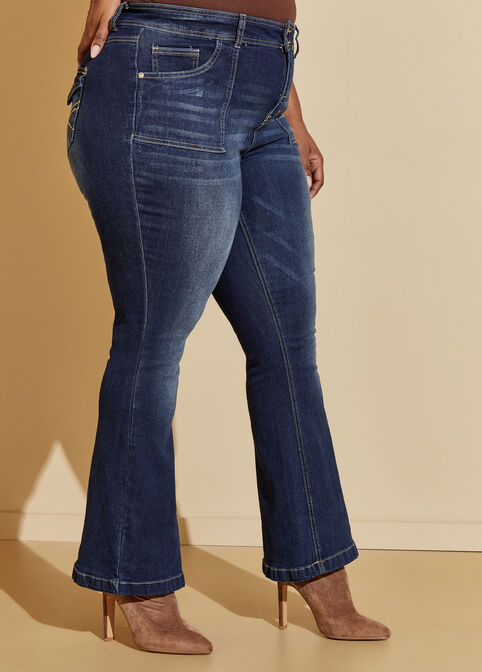 High Rise Flared Jeans, Medium Blue image number 2