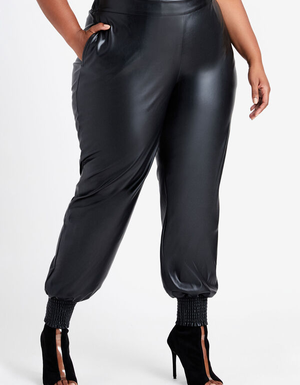 Faux Leather Joggers, Black image number 0
