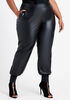High Rise Faux Leather Joggers, Black image number 0