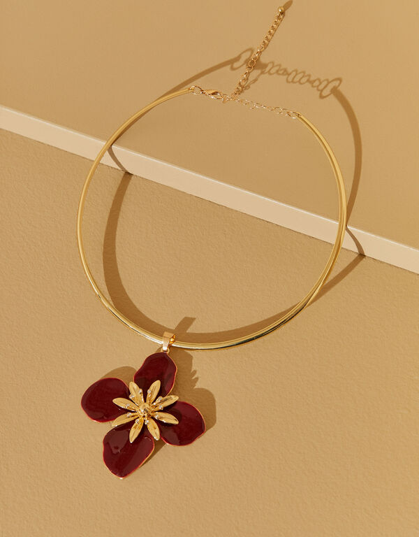 Gold Tone Flower Necklace, Rhododendron image number 1