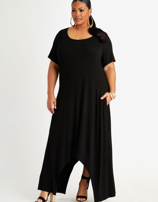 Asymmetric T-Shirt Midi Dress, Black image number 0