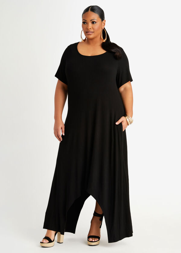 Asymmetric T-Shirt Midi Dress, Black image number 0