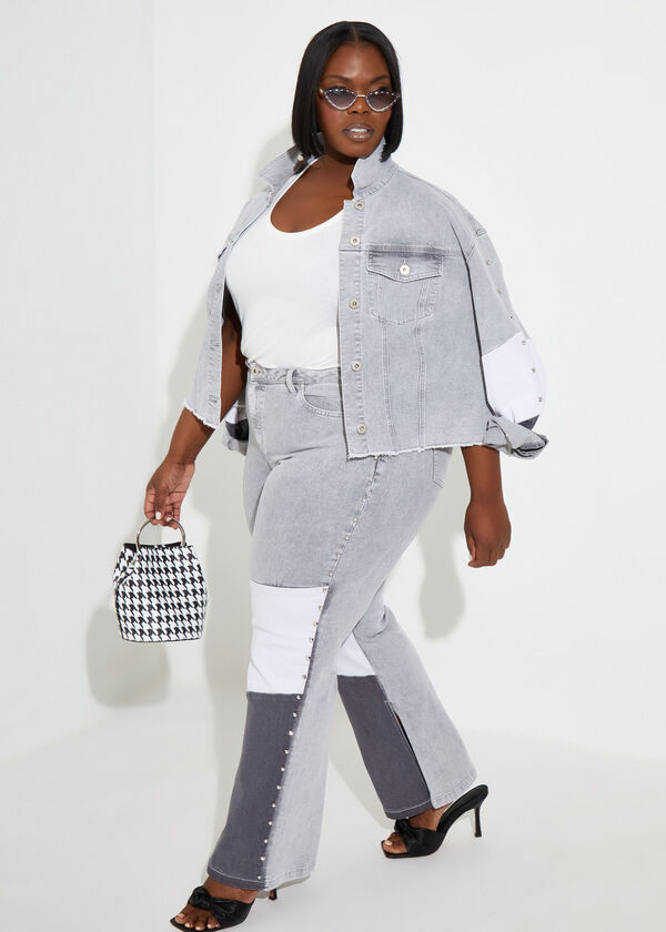 Studded Colorblock Jeans, Grey image number 3
