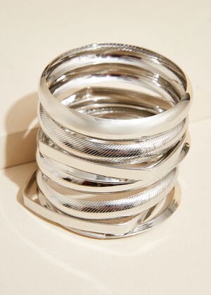 Textured And Smooth Bangle Set, Silver image number 0