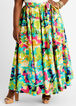Belted Abstract Flared Maxi Skirt, Deep Peacock Blue image number 0