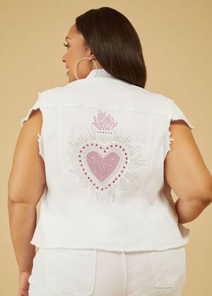 Embellished Printed Denim Vest, White image number 1
