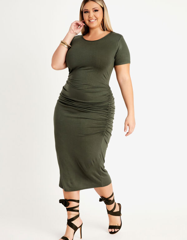 Ruched Jersey Shirtdress, Olive image number 0