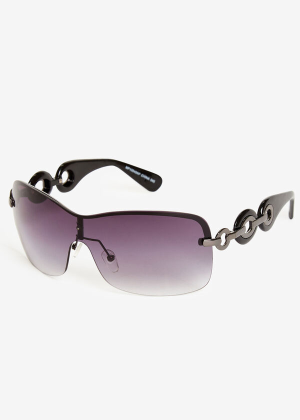 Black Chain Detail Sunglasses, Black image number 1