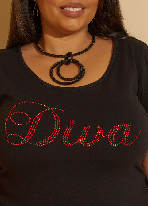 Diva Embellished Cutout Tee, Black image number 2