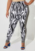 Zebra Print Stretch Knit Leggings, Black White image number 0