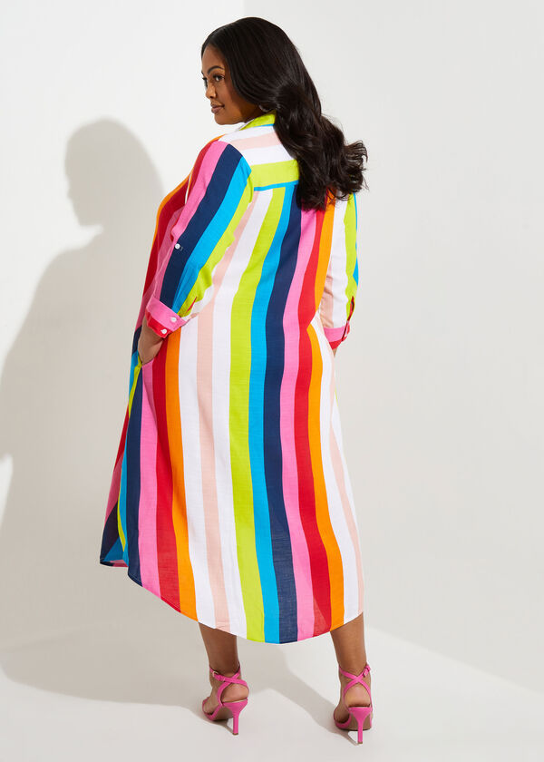 Striped Linen Midi Shirtdress, Multi image number 1