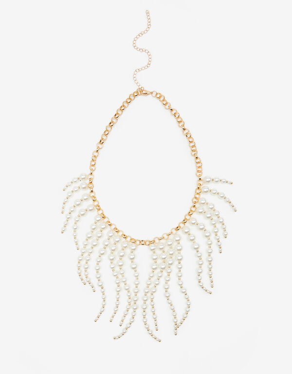 Dangling Faux Pearl Necklace, Gold image number 0