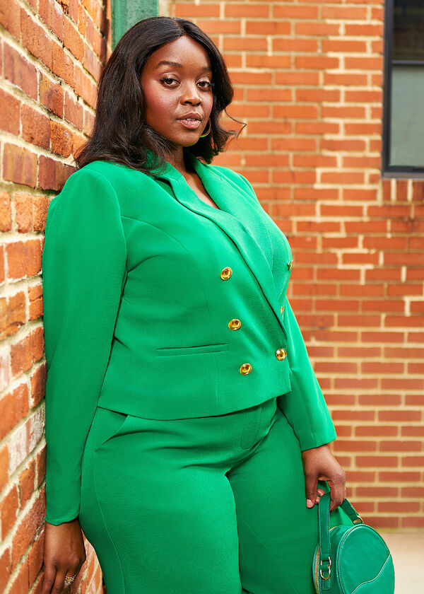 Cropped Double Breasted Blazer, Abundant Green image number 0