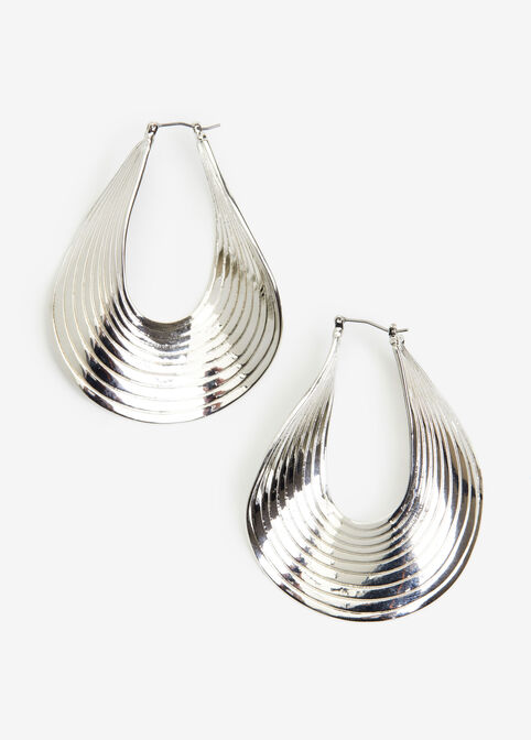 Silver Tone Twisted Hoop Earrings, Silver image number 0