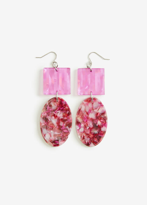 Silver Tone Marble Drop Earrings, Fuchsia Red image number 0