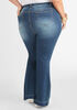 High Rise Distressed Flared Jeans, Dk Rinse image number 1