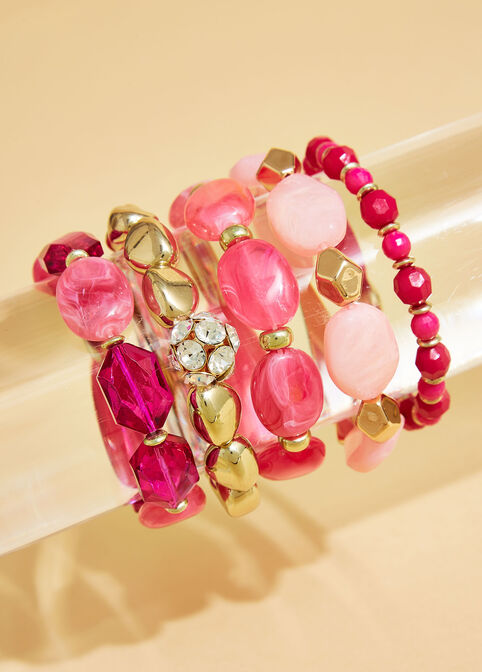 Bead Stone And Crystal Bracelets, Pink image number 2