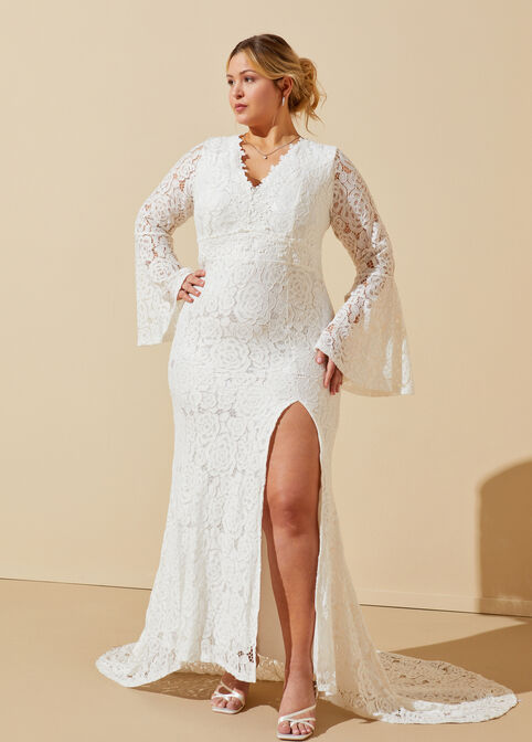 Corded Lace Front Split Gown, Egret image number 0