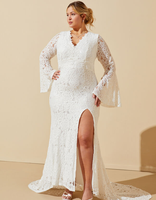 Corded Lace Front Split Gown, Egret image number 0