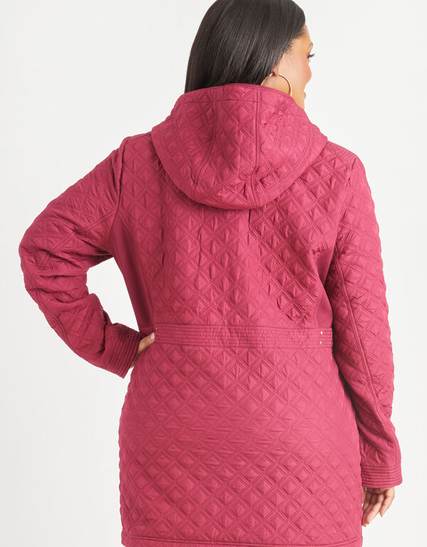 Ribbed Knit Paneled Quilted Coat, Rhododendron image number 1