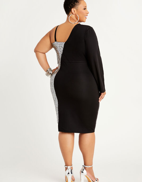 Sequin Asymmetric Blazer Dress, Black image number 1