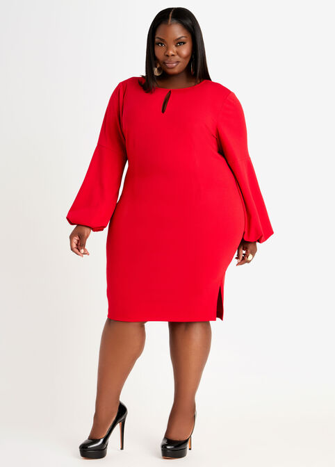 Red Balloon Sleeve Sheath Dress, Barbados Cherry image number 0