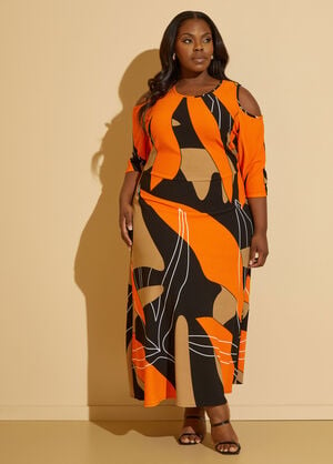 Cold Shoulder Abstract Maxi Dress, Black Combo image number 0