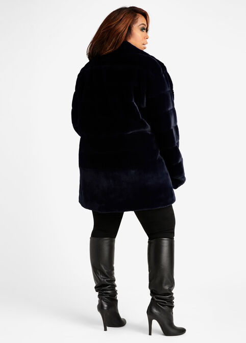 Faux Fur & Faux Leather Trim Coat, Blue image number 1