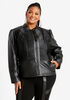 Pleated Faux Leather Zip Jacket, Black image number 2