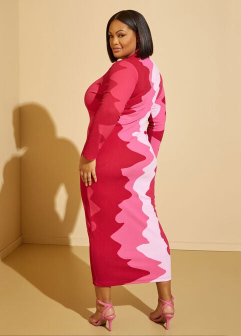 Abstract Midaxi Bodycon Dress, Pink Peacock image number 1