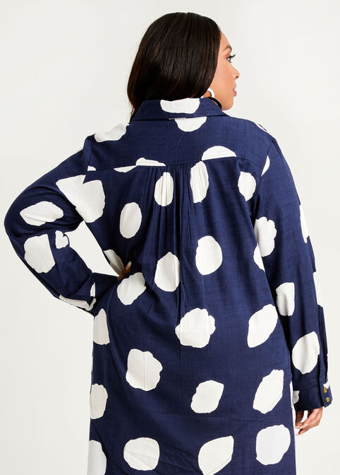 Dot Cotton Blend Button Up Top, Peacoat image number 1
