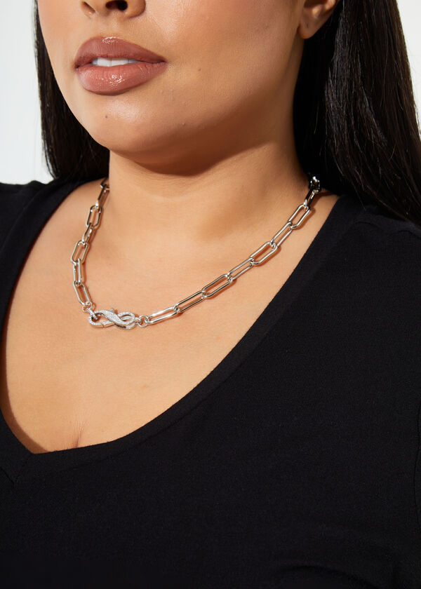 Infinity Pave Silver Tone Necklace, Silver image number 2