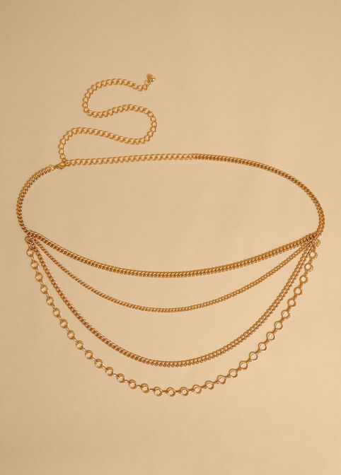 Gold Tone Layered Chain Belt, Gold image number 1