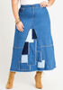 Patchwork Maxi Denim Skirt, Denim Blue image number 0