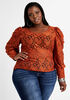 Stretch Lace Puff Sleeve Top, Potters Clay image number 2