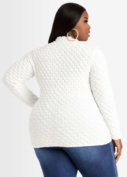 Quilted Mock Neck Stretch Top, Ivory image number 1