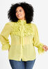 Ruffle Tie Neck Button Up Top, Green Oasis image number 0