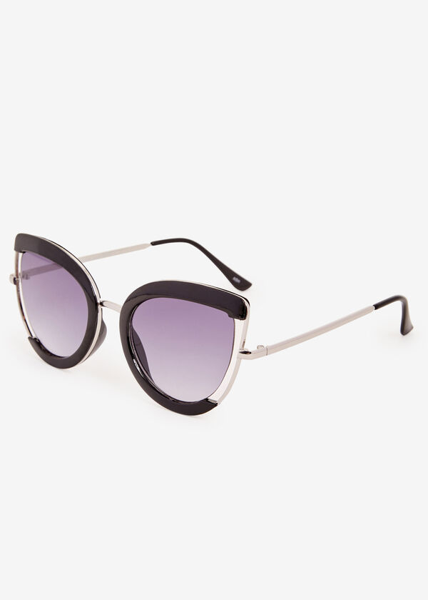 Black & Silver Cateye Sunglasses, Black image number 2