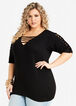 Plus Size Lattice Neck Cutout Elbow Sleeves Stretch Knit Fitted Top image number 0