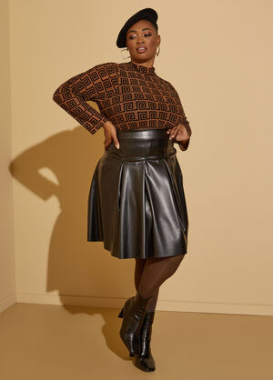 Pleated Faux Leather Skirt, Black image number 0