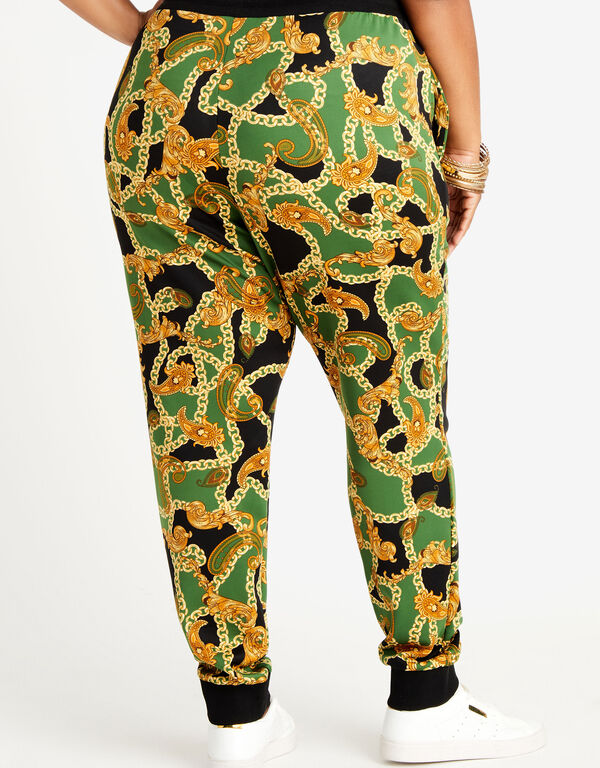 Paisley Chain Print Athleisure Jogger, Artichoke Green image number 1