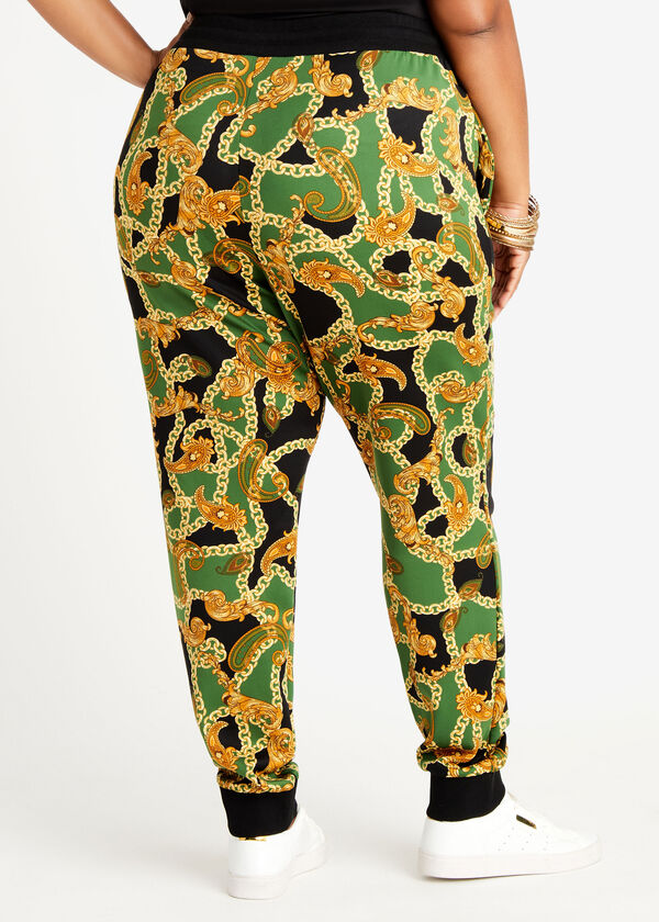 Paisley Chain Print Athleisure Jogger, Artichoke Green image number 1